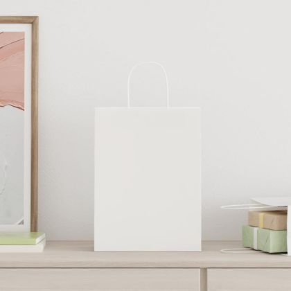 Хартиени торбички 50 бр с дръжки бели 32x22x28 см