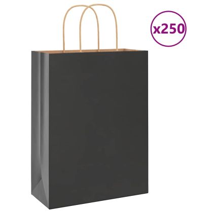 Хартиени торбички 250 бр с дръжки черни 26x12x35 см