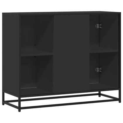 Сайдборд, черен, 92x35x76 см, инженерно дърво