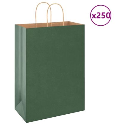 Хартиени торбички 250 бр с дръжки зелени 32x17x44 см