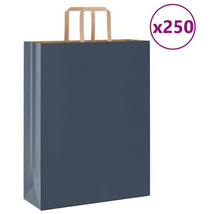 Хартиени торбички 250 бр с дръжки сини 32x12x42 см