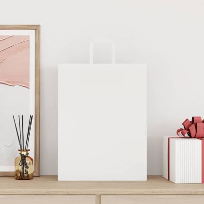 Хартиени торбички 50 бр с дръжки бели 32x12x42 см