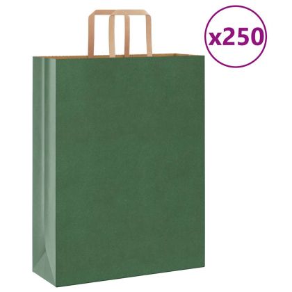 Хартиени торбички 250 бр с дръжки зелени 32x12x42 см