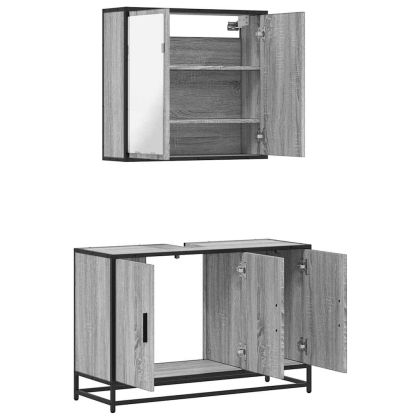 Комплект мебели за баня от 2 части сив сонома инженерно дърво