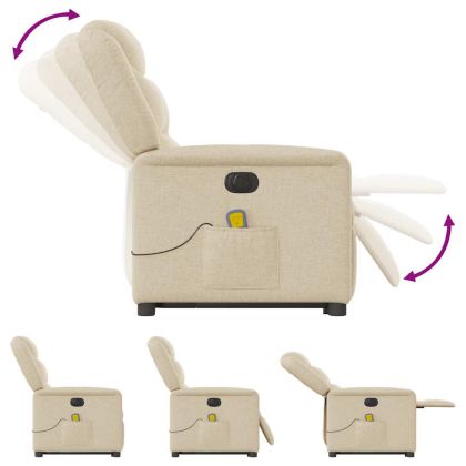 Електрически изправящ масажен реклайнер стол кремав текстил
