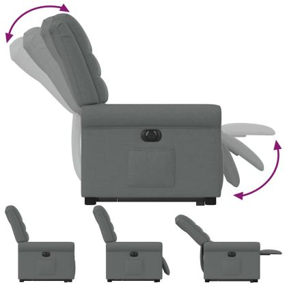 Електрически изправящ реклайнер стол, тъмносив, текстил