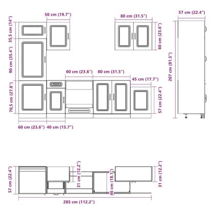Комплект кухненски шкафове от 7 части Kalmar, инженерно дърво
