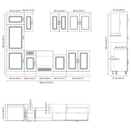 Комплект кухненски шкафове от 8 части Kalmar, инженерно дърво