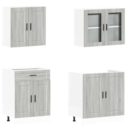 Комплект кухненски шкафове от 4 части "Porto", сив, инженерно дърво сонома