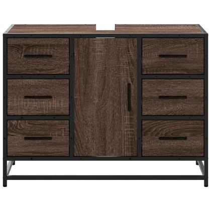 Шкаф за мивка за баня, кафяв дъб, 80x33x60 см, инженерно дърво