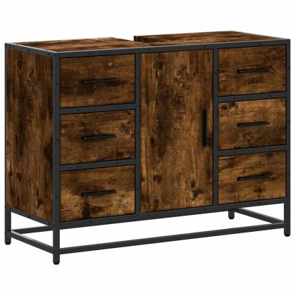 Шкаф за мивка за баня, опушен дъб, 80x33x60 см, инженерно дърво