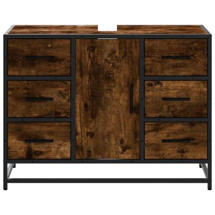 Шкаф за мивка за баня, опушен дъб, 80x33x60 см, инженерно дърво