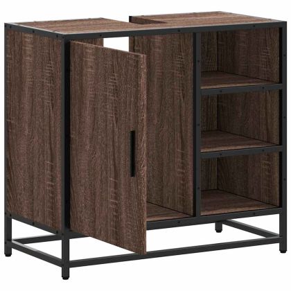 Шкаф за мивка за баня Кафяв дъб 65x33x60 cm Инженерна дървесина