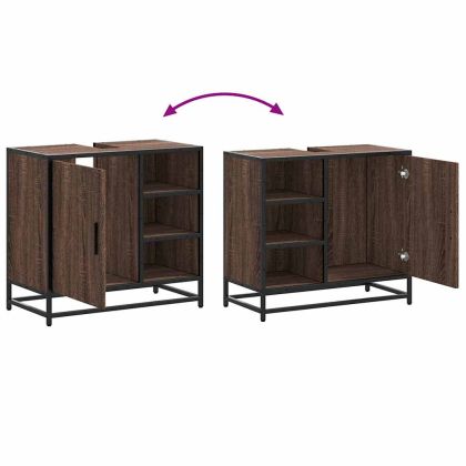 Шкаф за мивка за баня Кафяв дъб 65x33x60 cm Инженерна дървесина