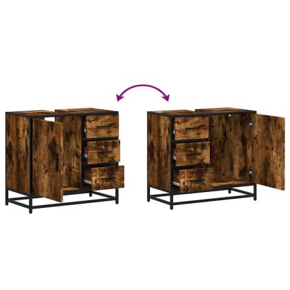 Шкаф за мивка в банята опушен дъб инженерна дървесина