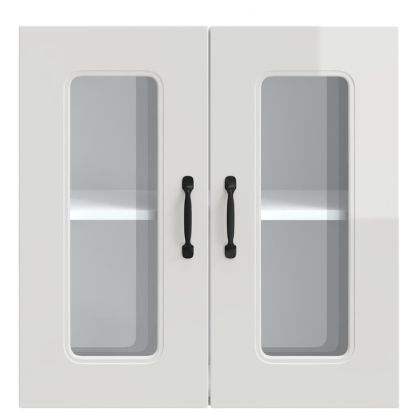 Кухненски стенен шкаф със стъклена врата "Kalmar" с висок гланц, бяло инженерно дърво