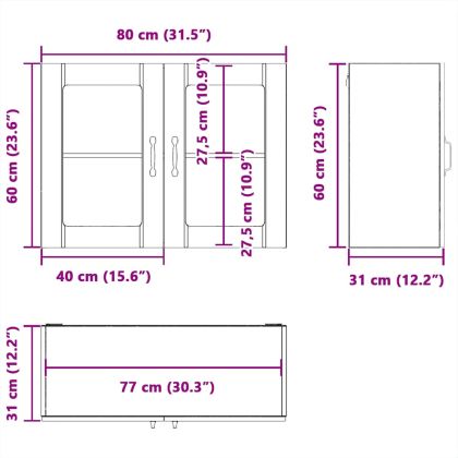 Кухненски стенен шкаф със стъклена врата "Lucca" от високо гланцово бяло инженерно дърво