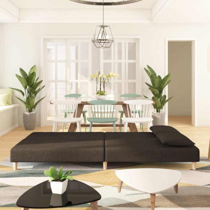 2-местно разтегателно канапе с две възглавници, кафяво, текстил