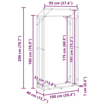 vidaxL Стойка за дърва за огрев с дъждобран, 100x40x200 см