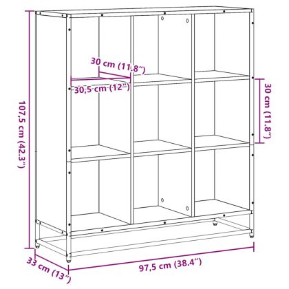 Библиотека, кафяв дъб, 97,5x33x107,5см, инженерно дърво и метал
