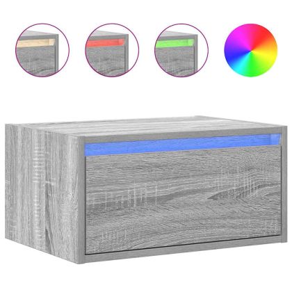 Нощно шкафче за стена с LED осветление, сив сонома