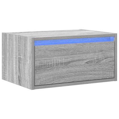 Нощно шкафче за стена с LED осветление, сив сонома