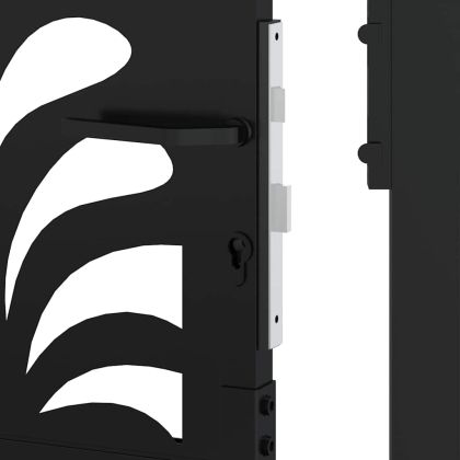 Градинска порта, черна, 100x150 см, стоманена, вълнообразна, дизайн