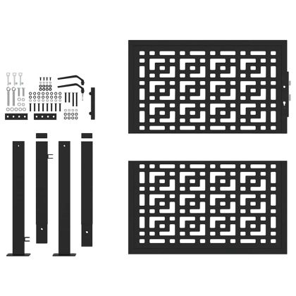 Градинска порта, черна, 100x100 см, стоманена, с кръстосан дизайн