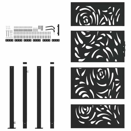 Градинска порта, черна, 100x175 см, стоманена, дизайн с пламък