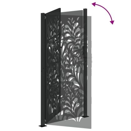 Градинска порта, черна, 100x200 см, стоманена, вълнообразен дизайн