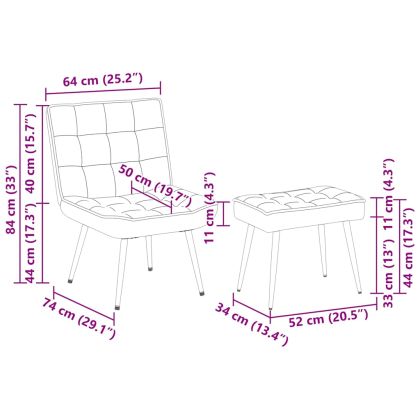 Релакс стол с табуретка, светлосива, кадифе