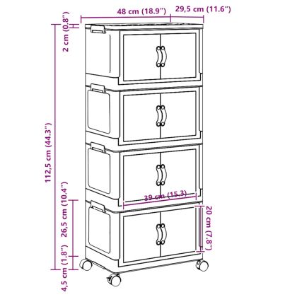 Кутия за съхранение с колела на 4 нива 28 L 48x29,5x112,5 cm