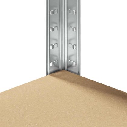 Ъглов стелаж с 5 рафта, сребрист, стомана и инженерно дърво