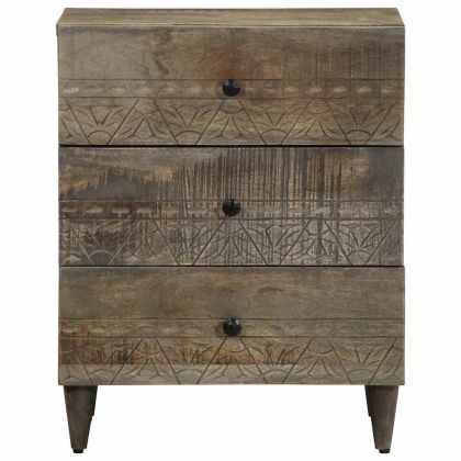 Нощно шкафче Светло сиво 50x33x60 cm Масивна дървесина Манго