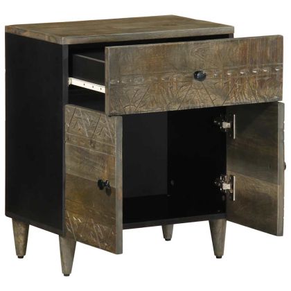 Нощно шкафче Светло сиво 50x33x60 cm Масивна дървесина Манго