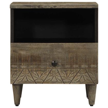 Нощно шкафче Светло сиво 40x33x46 cm Масивна дървесина Манго