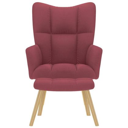 Релаксиращ стол с табуретка, виненочервен, текстил