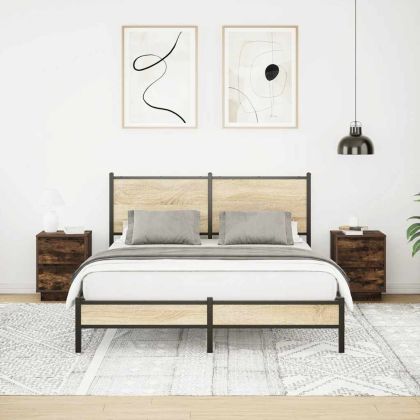 Нощни шкафчета с LED осветление 2 броя опушен дъб 38x34x50 cm