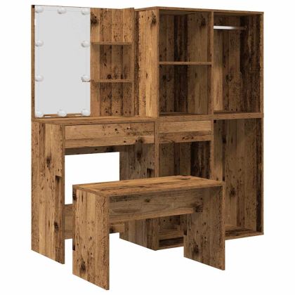 Комплект тоалетка с LED Старо дърво