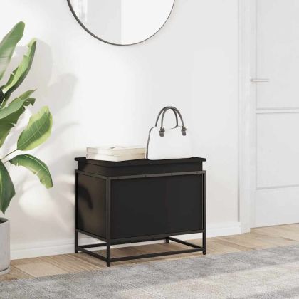 Кутия за съхранение с капак черна Изработена дървесина