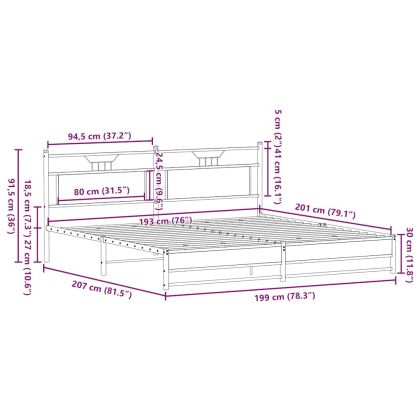 Метална рамка за легло, без матрак, сонома дъб, 193x201 см