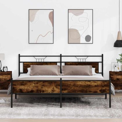 Метална рамка за легло, без матрак, опушен дъб, 200x200 см