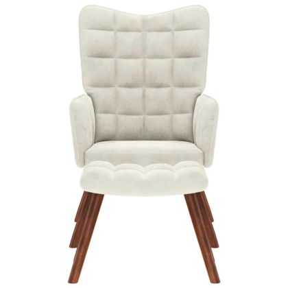 Релаксиращ фотьойл с табуретка, кремав кадифен