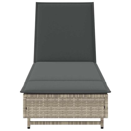 Шезлонг с колелца и шалте, светлосив, полиратан