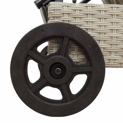 Шезлонг с колелца и шалте, светлосив, полиратан