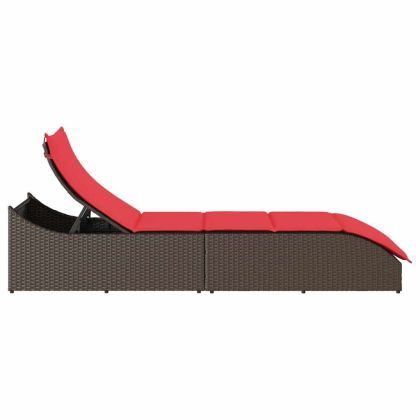 Сгъваем шезлонг с възглавница и място за съхранение Кафяв