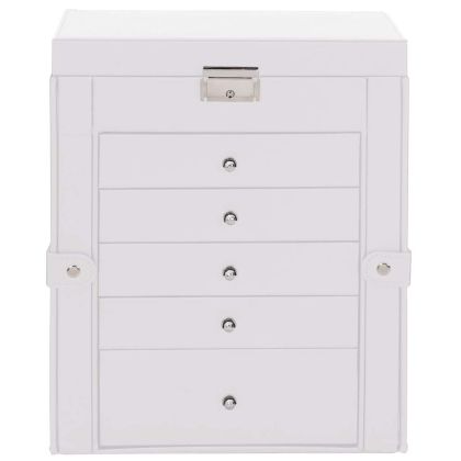 Кутия за бижута 6 слоя с огледало, заключваща се в бяло