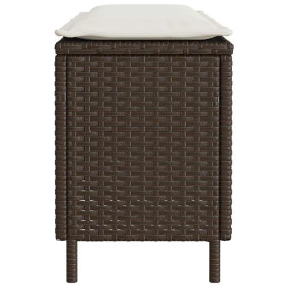 Градинска пейка с възглавница Кафява 110x30x40,5 cm Поли ратан