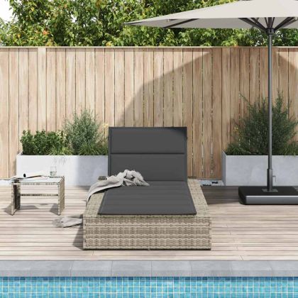 Шезлонг с плаваща възглавница Светло сив поли ратан