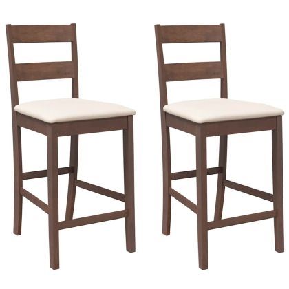 Бар столове с възглавници 2 бр Кафяв масивен дървен каучук